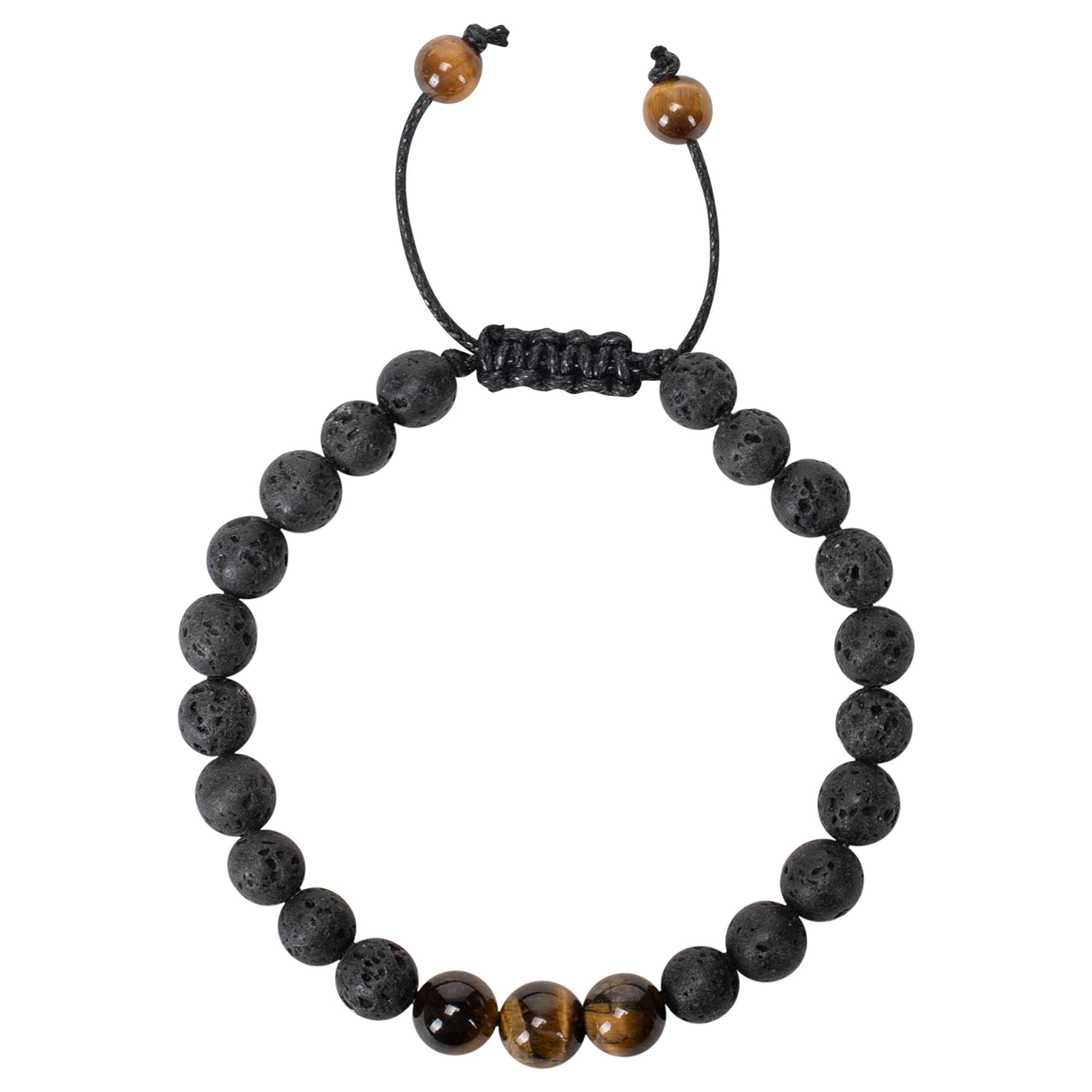 DEMDACOAmber Tone and Black One Size Fits Most Lava Stone Men's Cord Bracelet