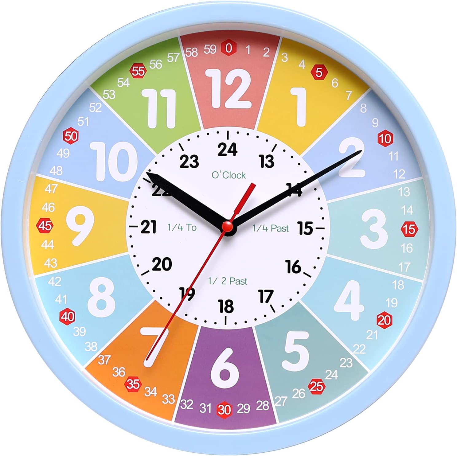 Nuovo Children’s Wall Clock Early Education Clock Blue Simple 10inch