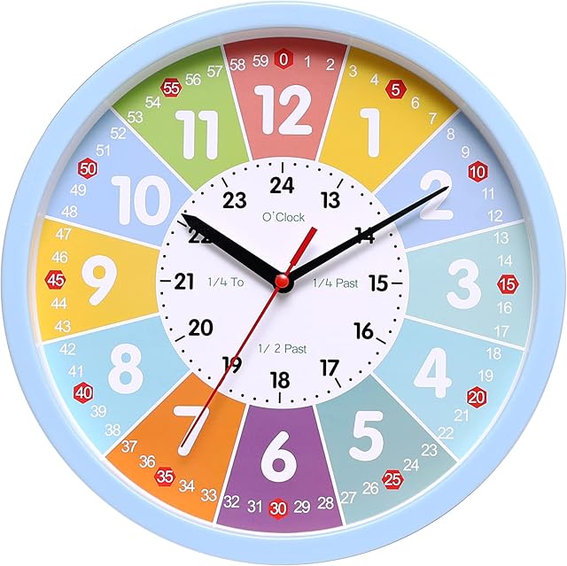 Nuovo Children's Wall Clock Early Education Clock Blue Simple 10-inch Children's Clock(26 cm/ 10")