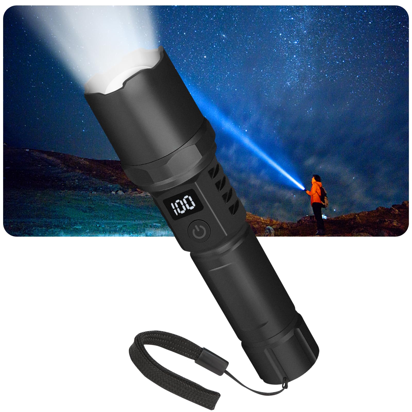 【プライムデー】【53%OFF】【749円】 ABODXWERDI Type-C充電式 10000ルメーン 3000mAh 3モード デジタルディスプレイ 強力 LED懐中電灯