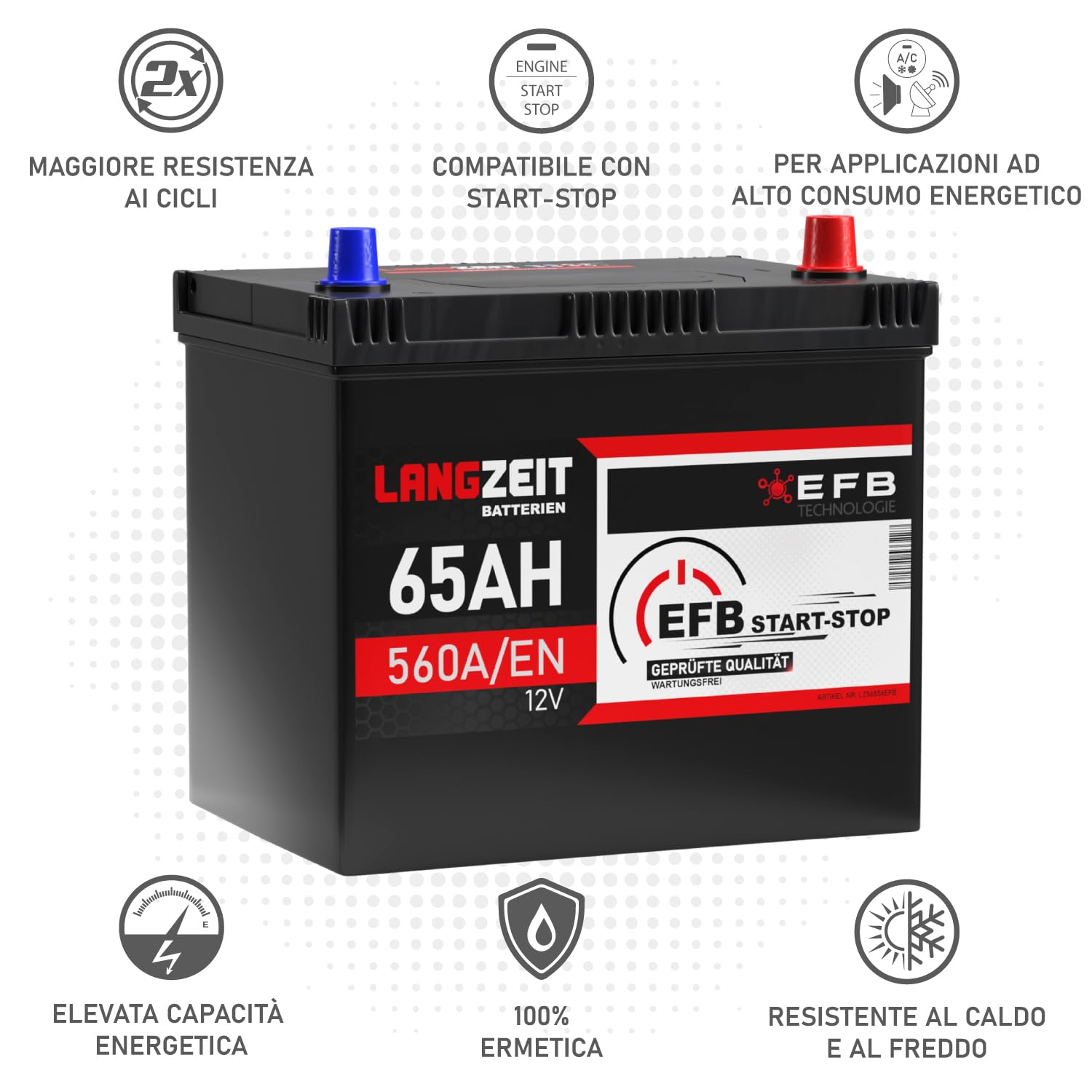 LANGZEIT batteria auto ASIA EFB 65Ah 12V start-stop AFB ECM sostituito 60Ah