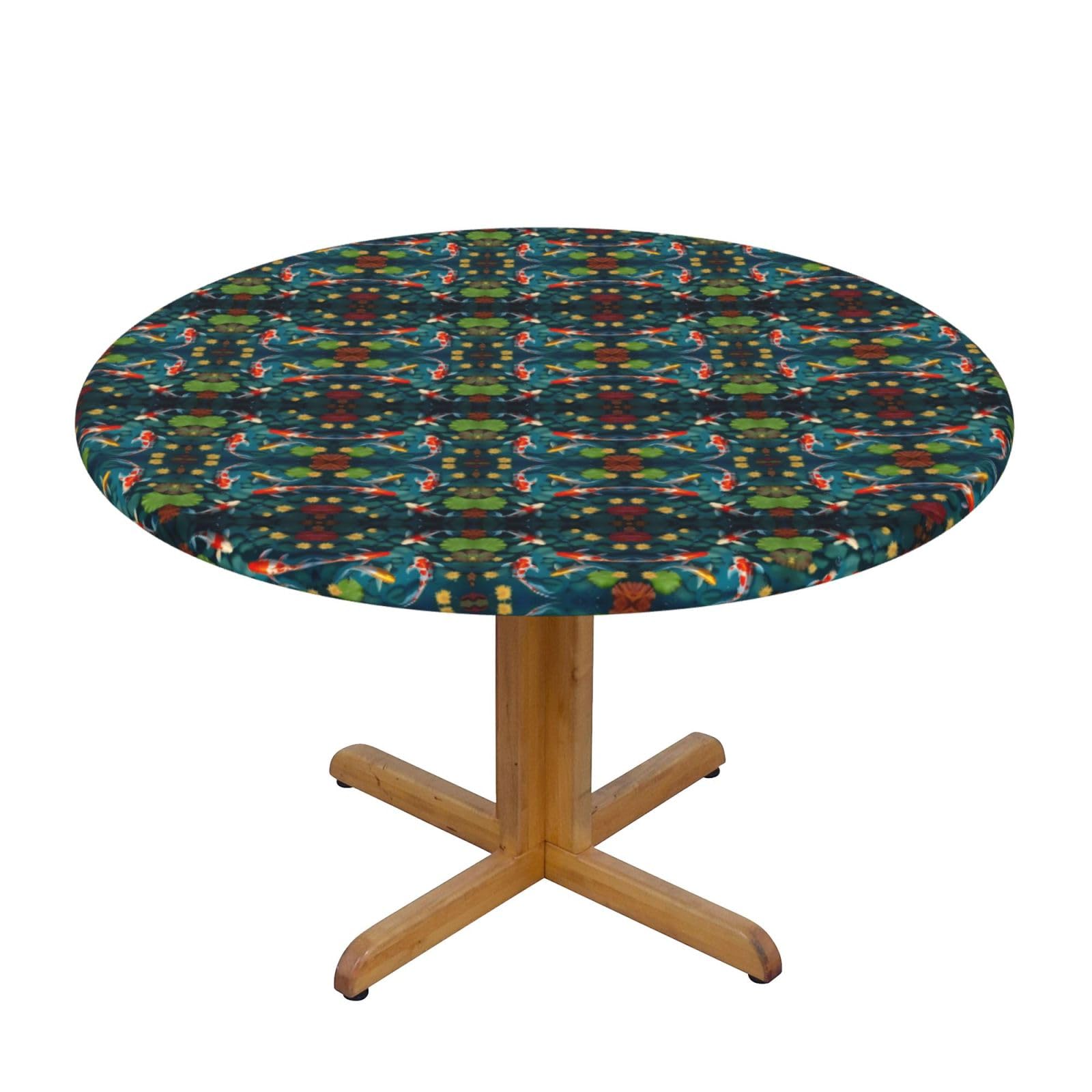 LKJHGFDSAQ - Round Japanese Cute Fish Tablecloth, Waterproof and Stain Protection Fabric Decorative Tablecloth for Round and Octagon Tables