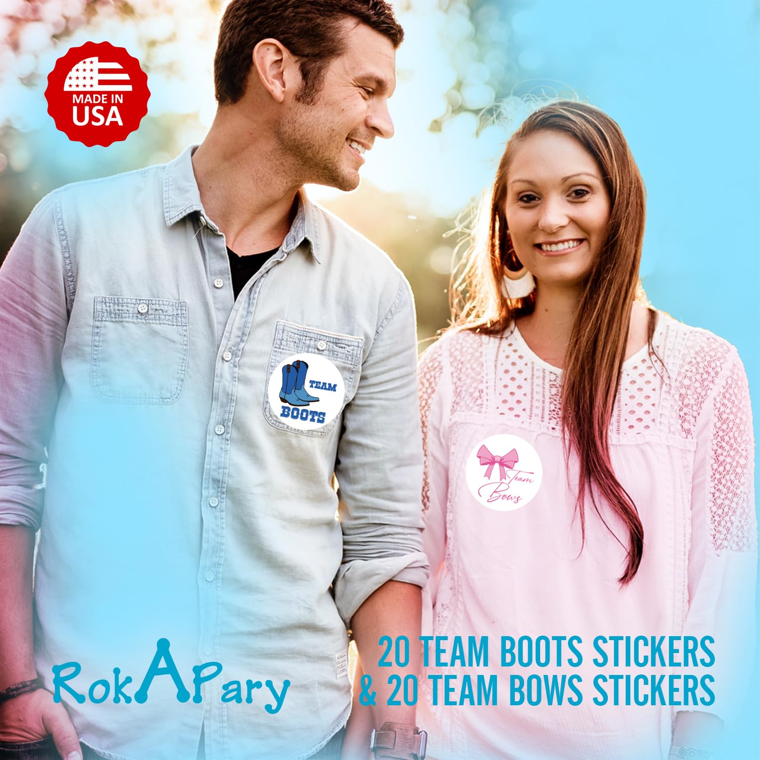 Adesivi Gender Reveal - Team Bows E Team Boots - 40 Etichette (20 Per Disegno) Per Festa Di Svelamento Sesso
