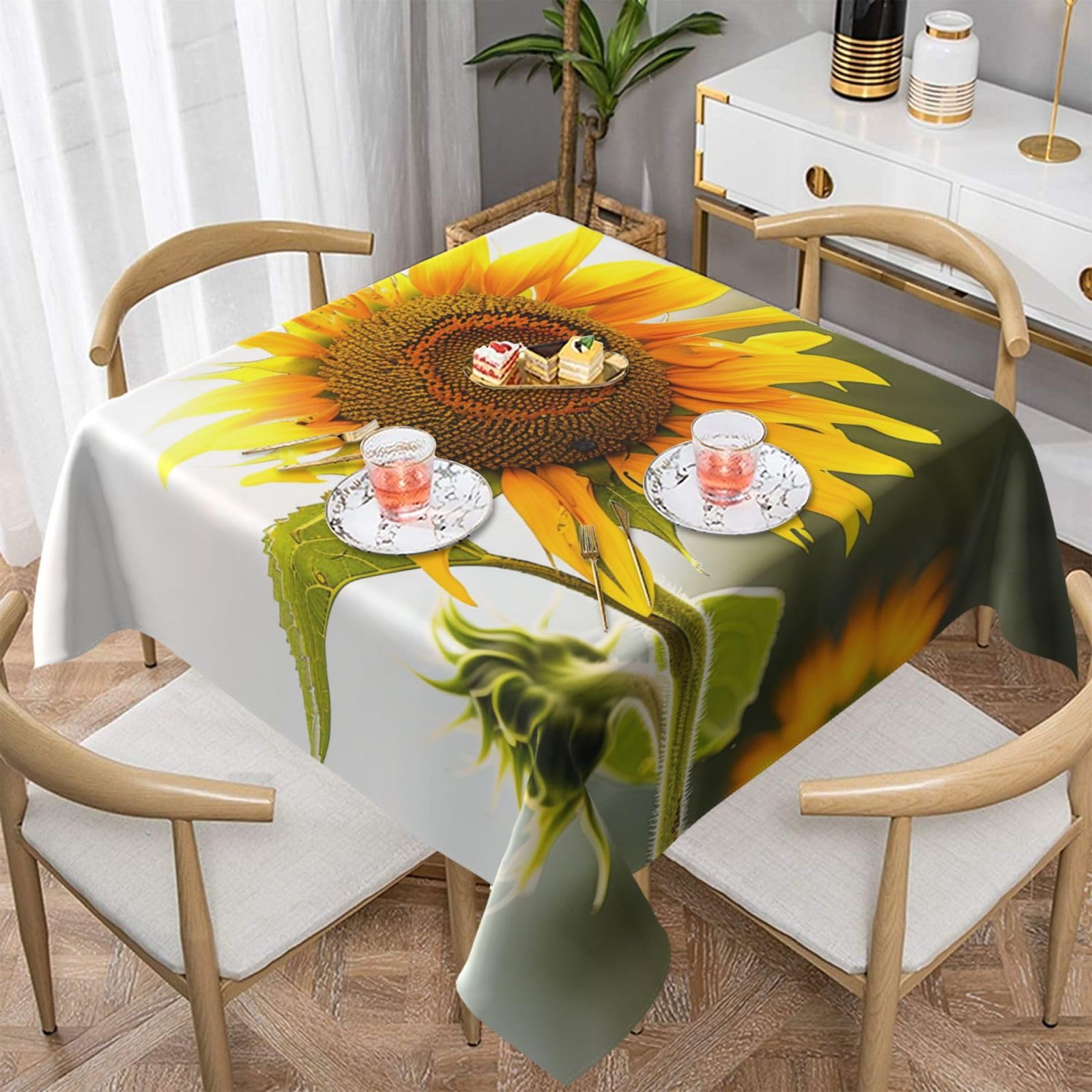 WPKJU Bloom Sunflower Printed Square Tablecloth 54x54 inch Water Resistant Table Cover Washable Rectangle Table Cloth for Dining Tables