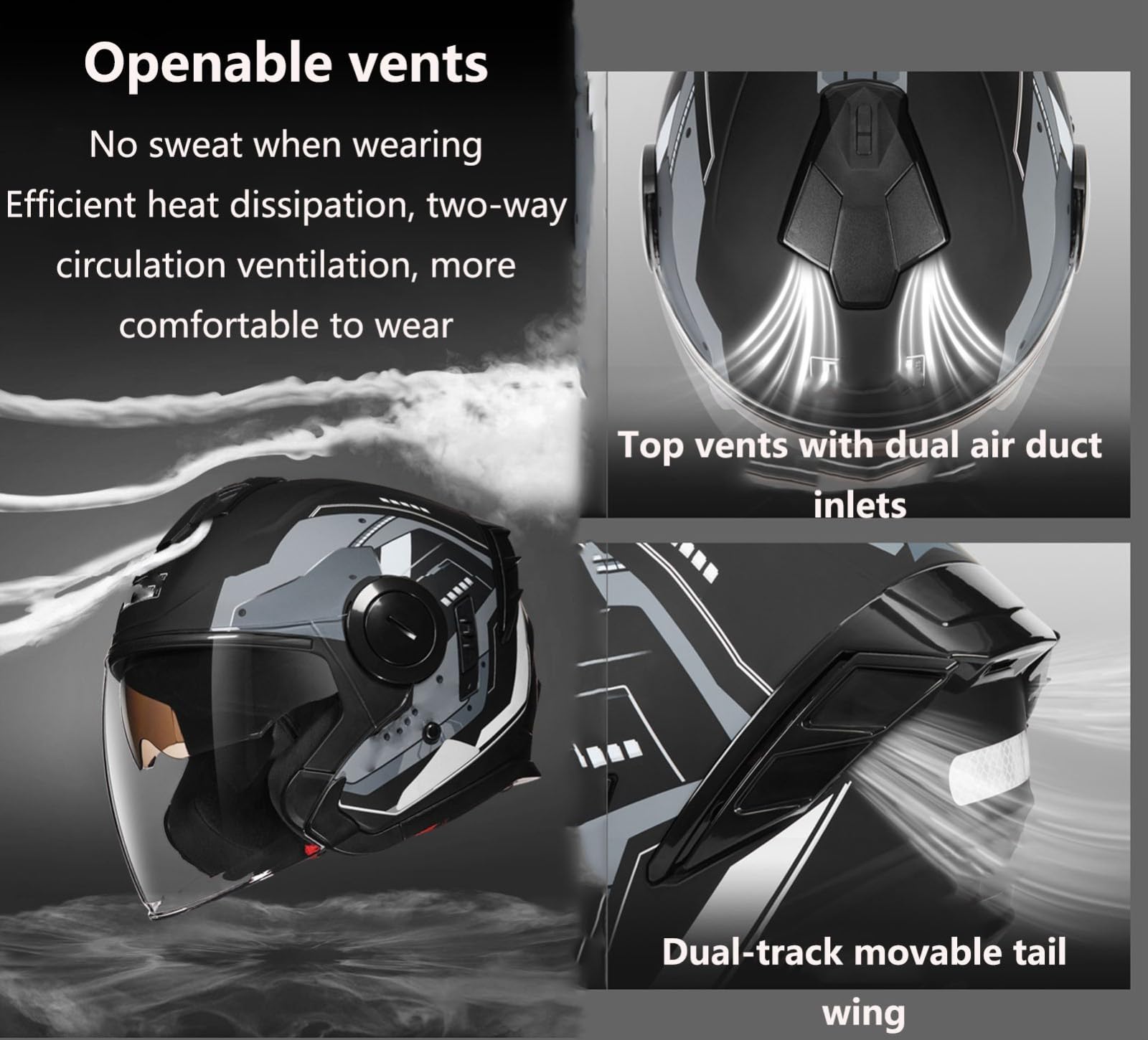 Casco Demi Jet, Casco Moto Casco Scooter All Seasons Con Doppia Visiera Casco Omologato DOT/ECE Casco Aperto Mezzo Casco Da Moto - Traspirante Casco Adulti Uomo E Donna