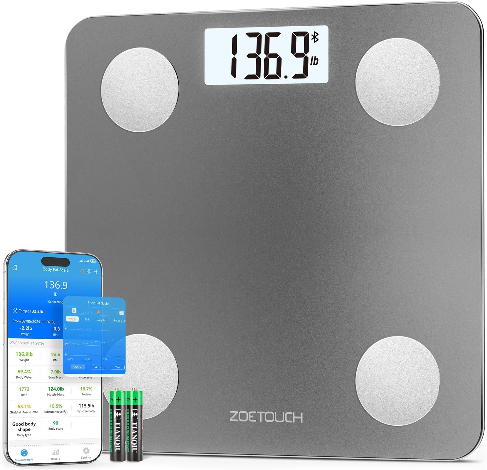 Smart Bathroom Scale for Body Weight, Digital Weighing Scale with BMI, Body Fat, Muscle Mass, Bluetooth Machine for People, Work with App, 14 Body Composition Analyzer