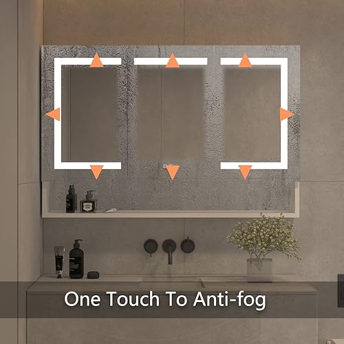 Miniatura 5 de Boyel Living Gabinete de medicina LED rectangular grande de aluminio plateado empotrado o montaje en superficie de 48 pulgadas de ancho x 32