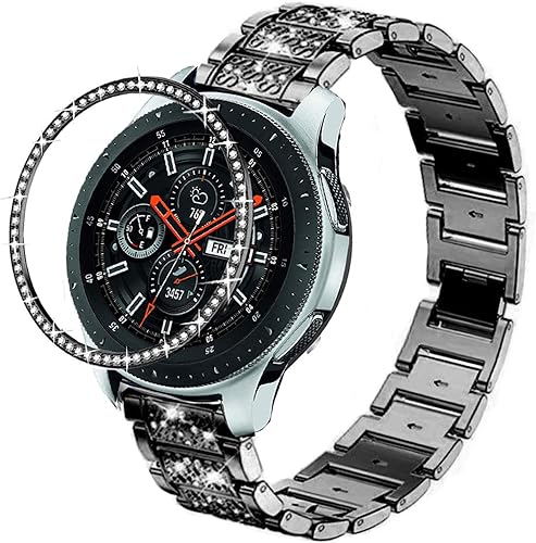 Miniatura 2 de Correa compatible con Galaxy Watch de 1.811 in, 0.866 in, correa de metal de acero inoxidable con anillo bisel, correa de repuesto para Samsung Gear