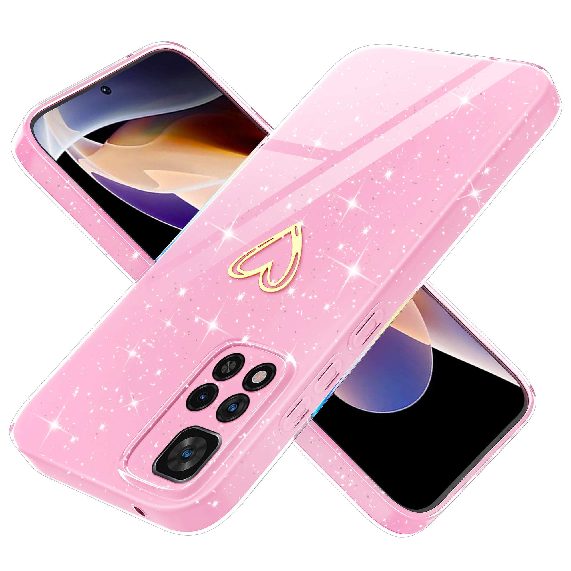 Cover Per Xiaomi Redmi Note 11 Pro+ 5G, Custodia Glitter Con Motivo Cuore, TPU Morbido Rosa