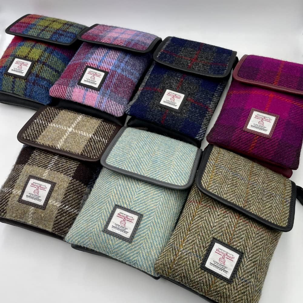 Ladies Mini Crossbody Bag with Adjustable Strap, 100% Harris Tweed & Vegan Leather, 8.27' x 5.31' x 1.18'