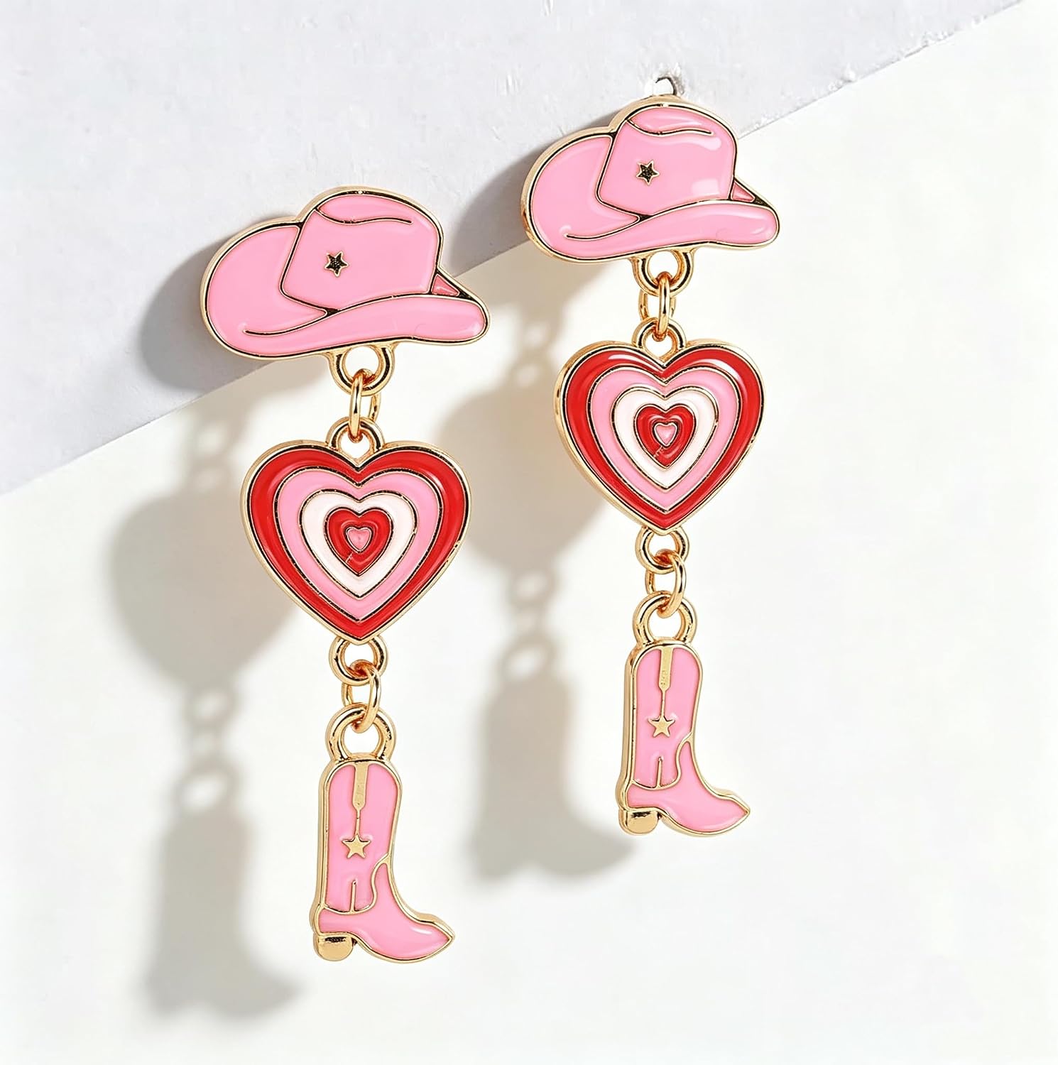 Western Cowboy Earrings Vintage Boot Hat Dangle with Pink Heart Design Earrings for women girls,Perfect for Casual Outfits, Parties & Rodeo Evens