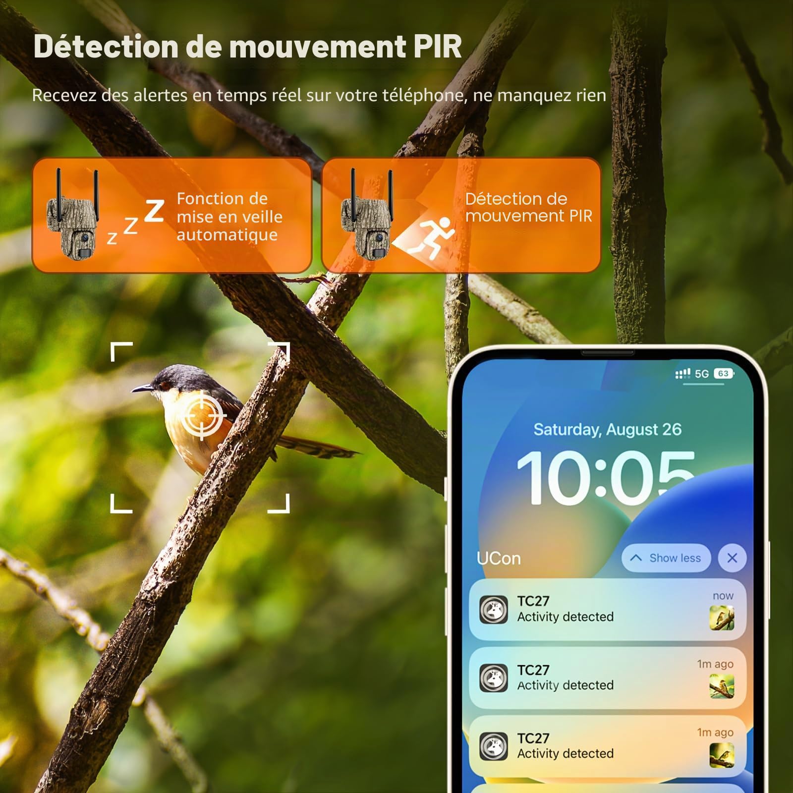 Caméra de Surveillance Extérieure Solaire 4G LTE, Vision Nocturne 4K en Couleur, PTZ 360°, Détection de Mouvement, Audio Bidirectionnel, IP66 Étanche, Sans WiFi avec Carte SIM
