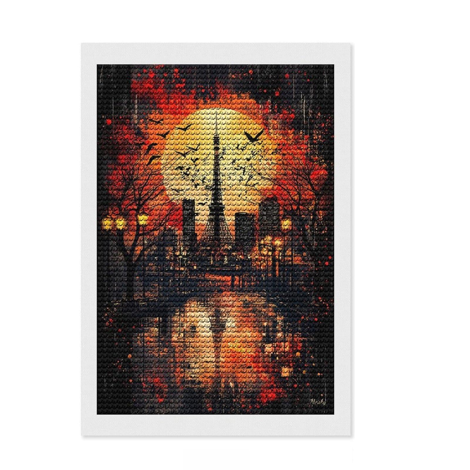 Junmoney Crimson Dusk Tokyo at Sunset Diamond Painting Kit 8"x12", Gift Idea, Mindful Craft Project, Full Kit Included, Decorative Artwork