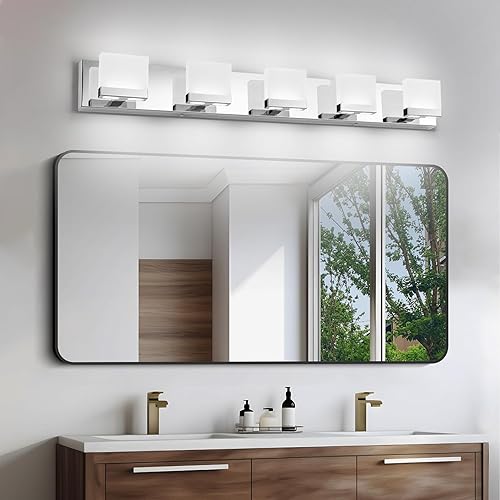 Miniatura 7 de SineRise Lámparas LED modernas para tocador de baño (5 luces, 40 pulgadas, 6000 K), accesorios de iluminación de pared de baño de acrílico moderno