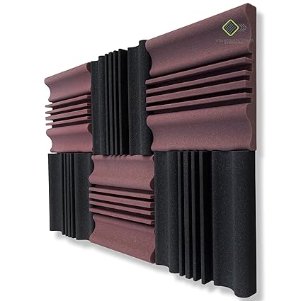 YGM Acoustic Foams Wave Diffuser Premium Studio Absorption Foam Wall Panel - PACK of 6, Coffee (Brown)+ Black, 12'' X 12'' X 2'' Broadband Sound Absorber - Periodic Groove Structure
