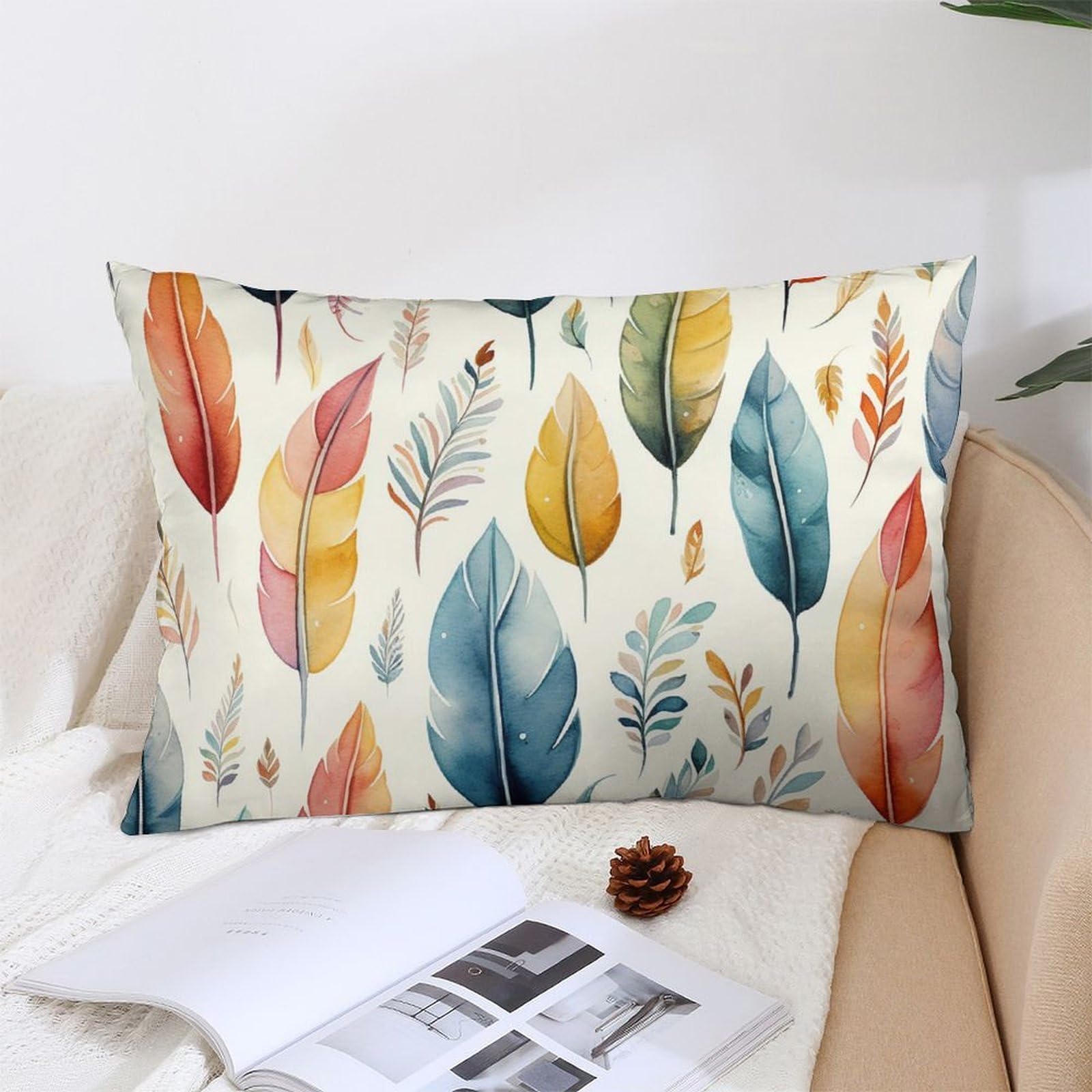NTVOWPZO Decoration Throw Pillow Covers 12 "x20 Pillowcases Covers Feathers and Leaves Soft Pillowcases Modern Farmhouse Home Decor Sofa Cushions Covers for Couch Bed Living Room