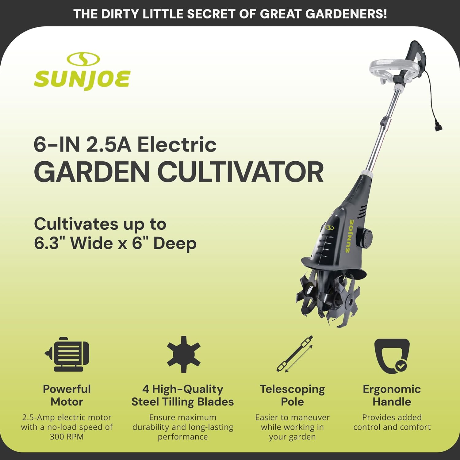 Sun Joe Cultivator in use in a garden bed