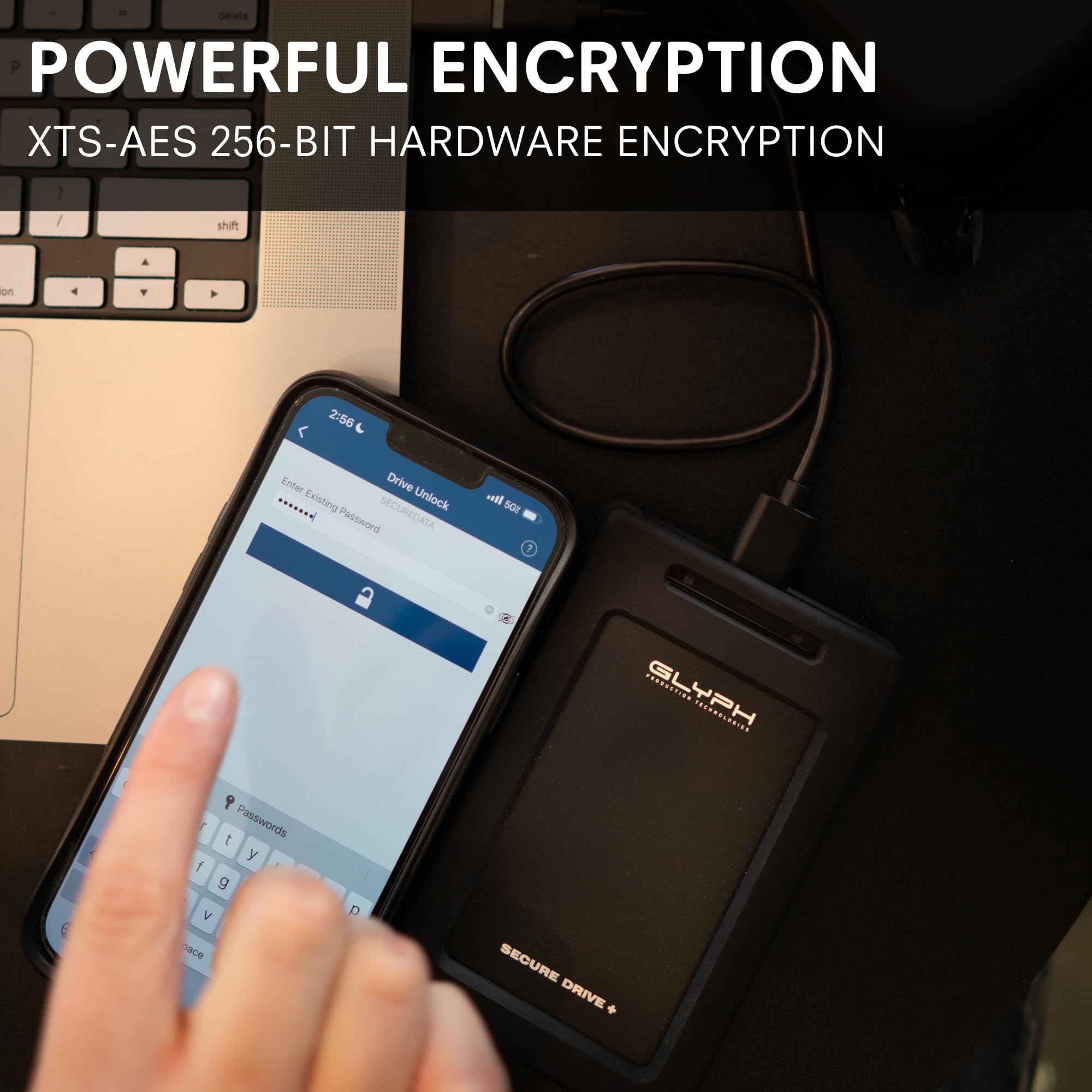 Glyph SecureDrive+ - Disco duro móvil profesional cifrado de 2 TB con Bluetooth 3