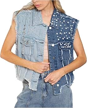 トップス doublet RECYCLE COTTON BLEACHED VEST 32 Lucrosun Womens Beading Pearls Denim Vest Button Sleeveless