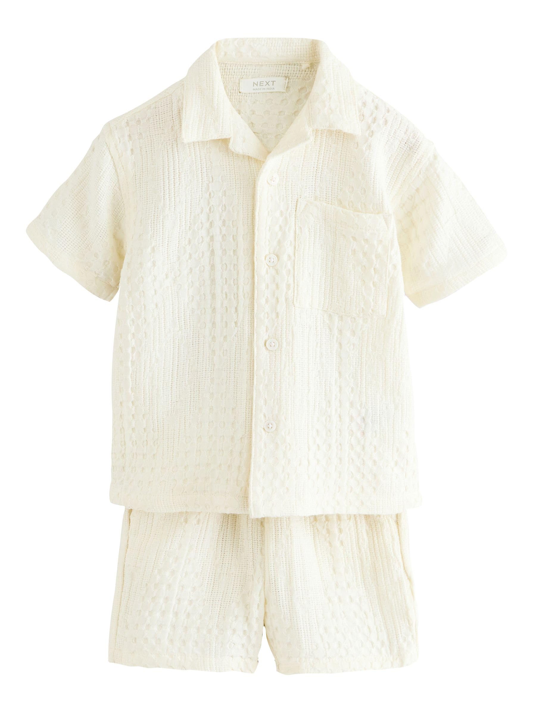 NEXT Garçon Ensemble short et chemise texturée à manches courtes et col à revers