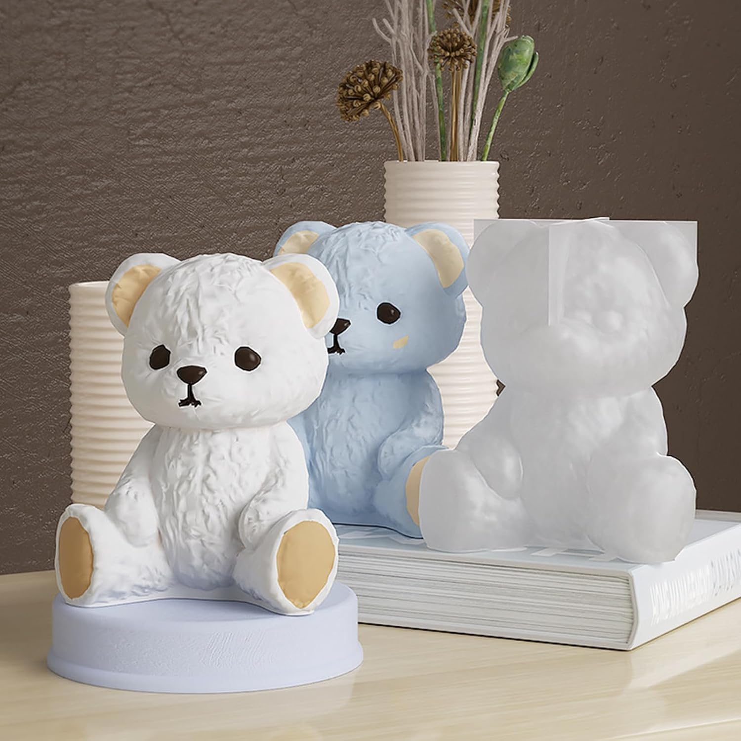 2 Pack Animal Silicone Molds, Bear Resin Molds with Realistic Snail Shapes, 3D Lifelike Candle Mold Fondant Chocolate Candy Candle Soap Molds Cake Home Decoration DIY Crafts (Bear)