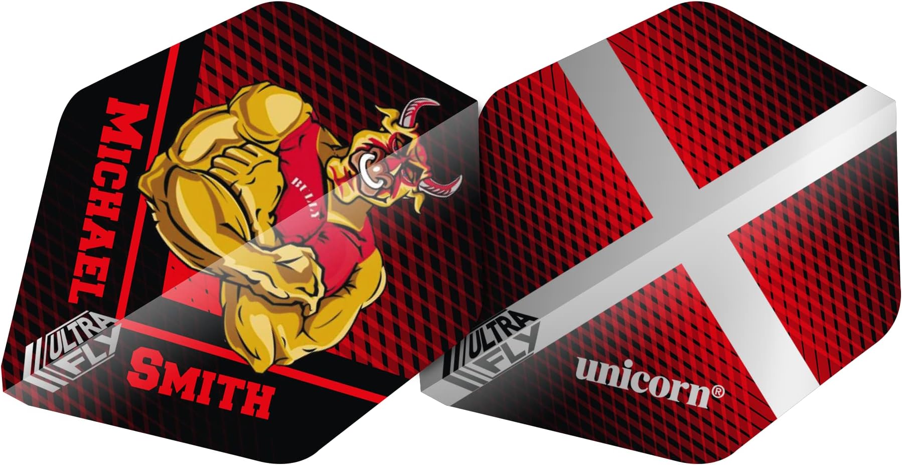 UltraFly Dart Flights | Michael Smith Bully Boy Snorting Bull Design | AR Type 2 Shape| Ultra Durable 75 Micron Polyester PET