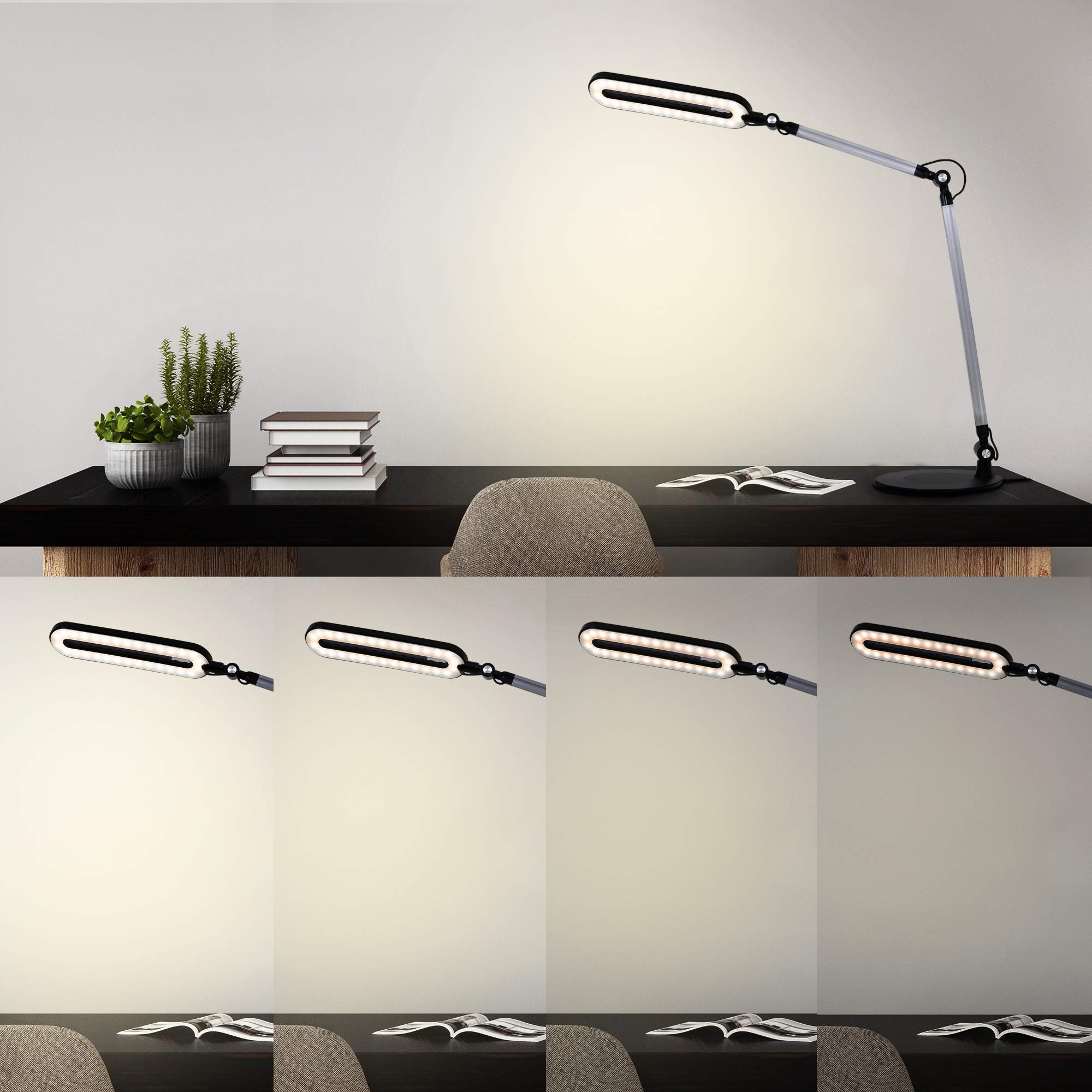 Briloner Leuchten - LED Tischleuchte, Tischlampe dimmbar, Farbtemperatursteuerung, Touch-Steuerung, Höhe einstellbar, 6, Watt, 700 Lumen, Schwarz