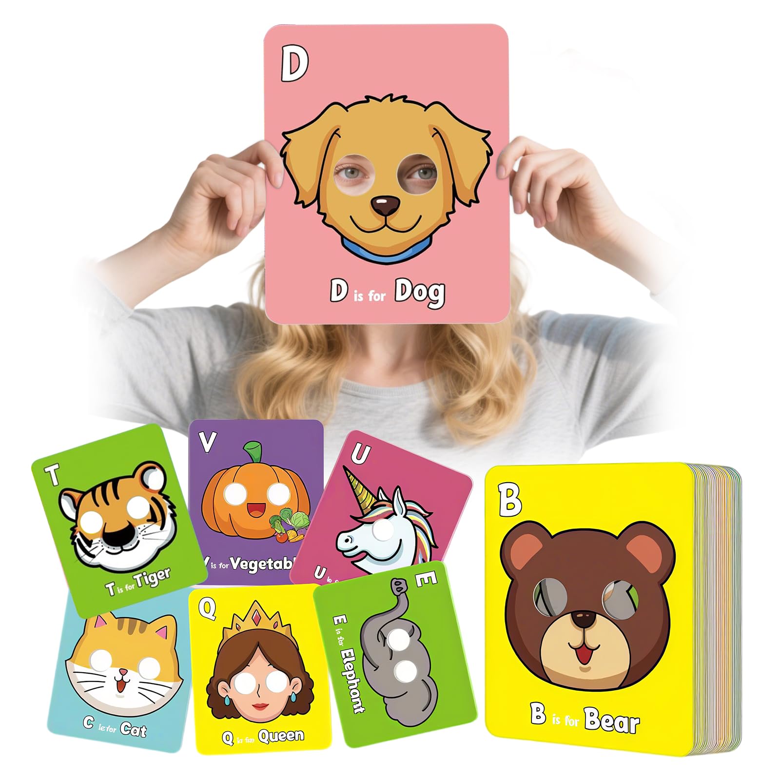 26 PCS Alphabet Flash Cards, Giant Colourful ABC Animal Mask Flashcards, Interactive Education Learning Tool