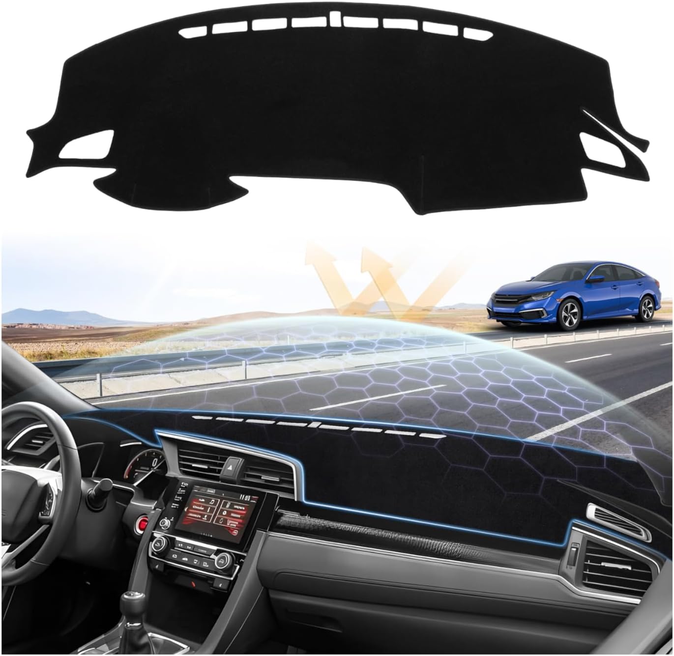 Sunsdrew Dash Cover for 2016-2021 Honda Civic Dashboard Cover Mat for Civic Accessories Sunshade Nonslip Mesh Protector No Glare