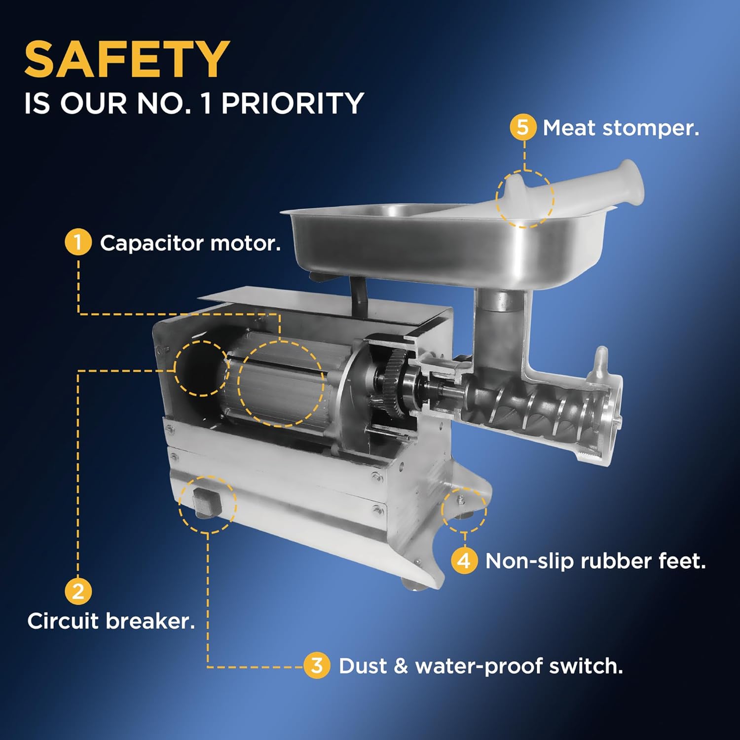 #12 Commercial Electric Meat Grinder, 0.75 HP 450 lbs/hr, Stainless Steel Heavy Duty Meat Mincer, Sausage Stuffer, Meat Grinder Machine, Ideal for Commercial and Regular Use