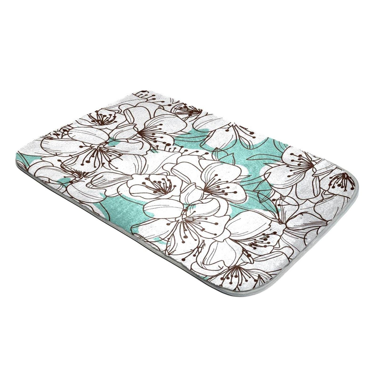 Tapis à poils longs en fausse fourrure motif fleurs de prunier blanc et gris pour salon