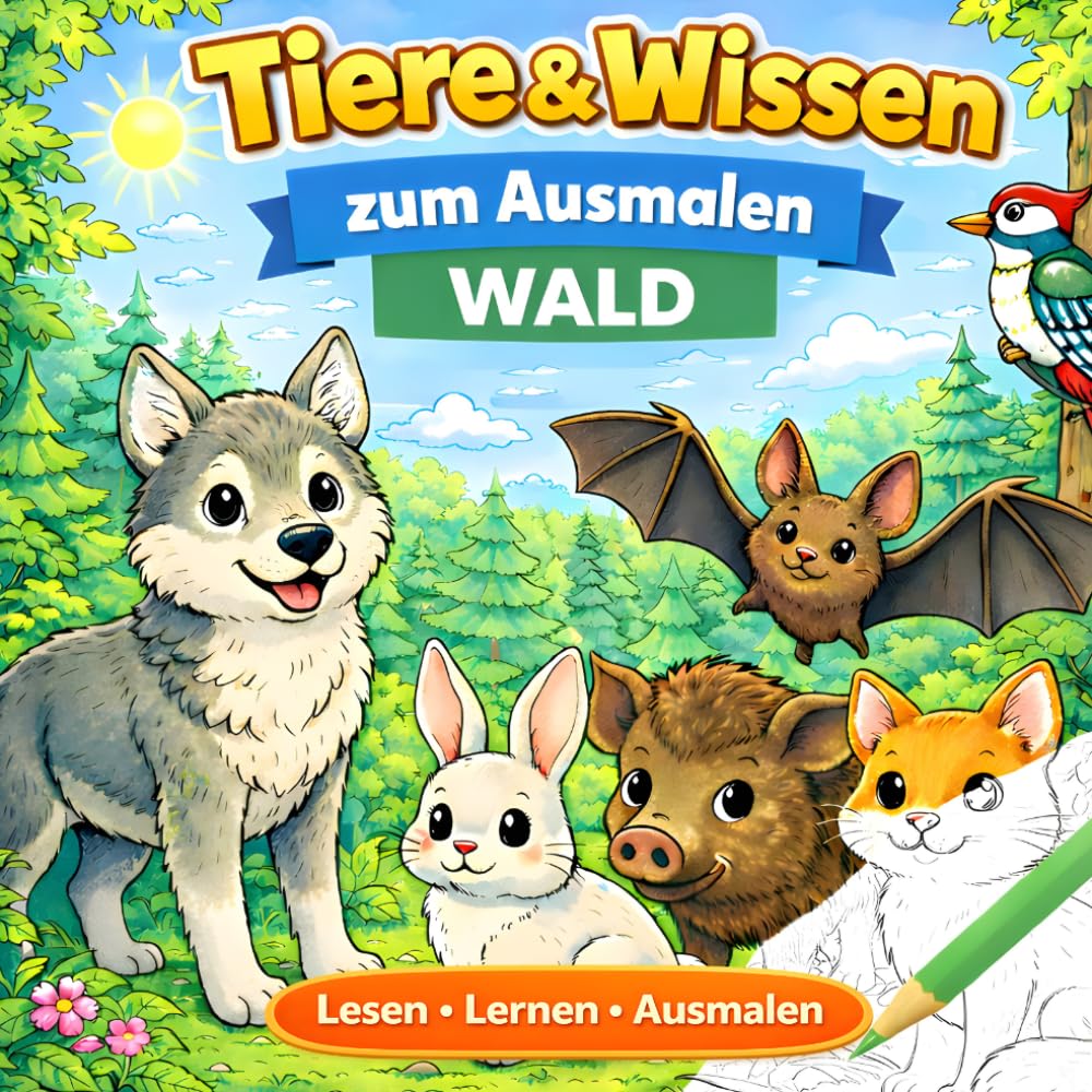 Tiere & Wissen zum Ausmalen - Wald: Ein liebevoll gestaltetes Malbuch, das Wissen vermittelt.