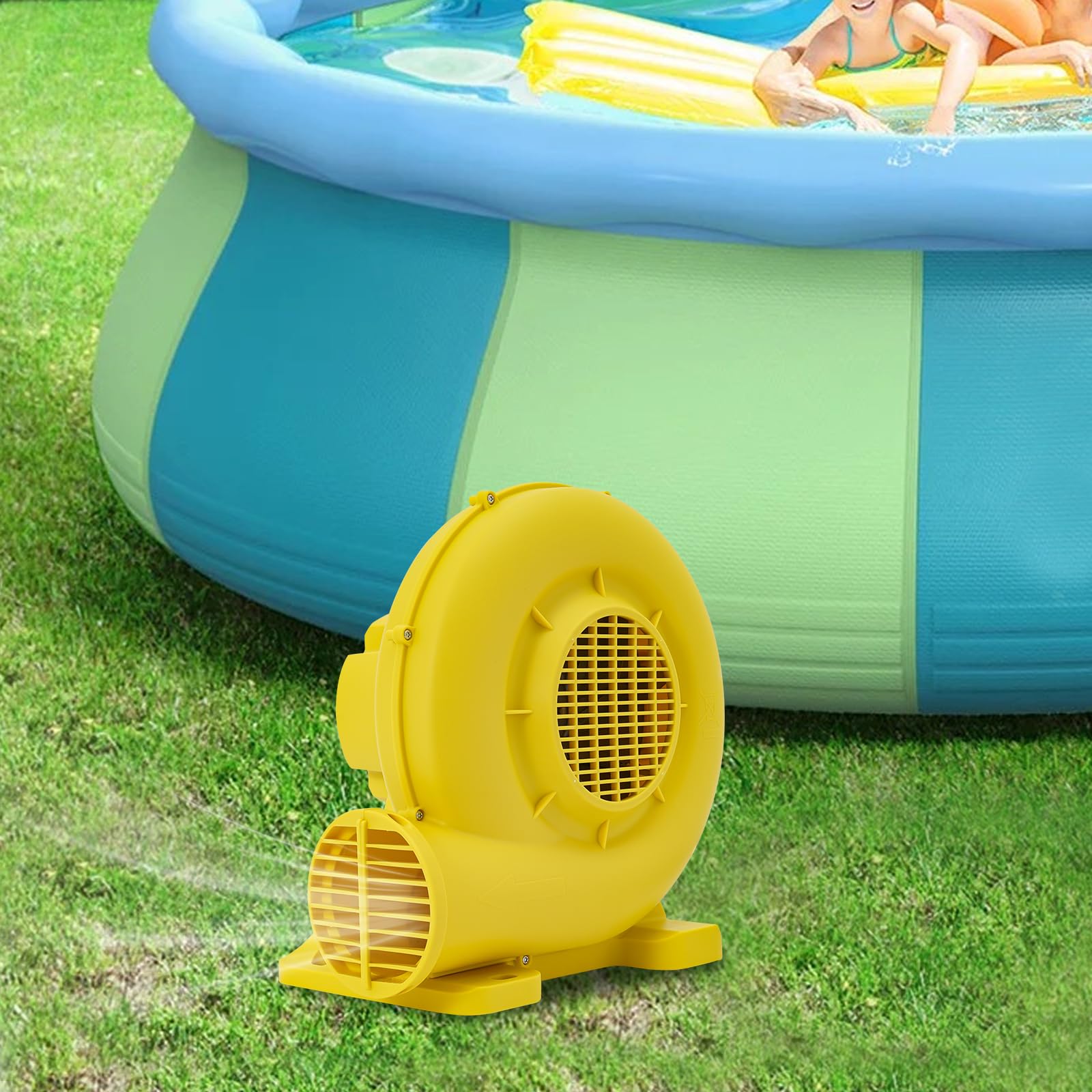 Ventola per soffiatore d'aria per prodotti gonfiabili, 750 W, per castelli gonfiabili, scivoli d'acqua, gonfiabili promozionali, con griglia di protezione e fissaggio a pavimento