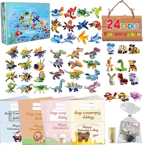 Miniatura 1 de Paquete de 24 tarjetas de San Valentín con juguetes de bloques de construcción, regalos a granel para el día de San Valentín para niños, tarjetas de