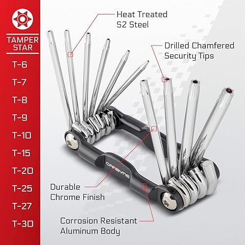 Vista 24 de Carbyne Juego de llaves Allen con extremo de bola de brazo largo de 35 piezas, pulgadas/métricas/torx. Incluye hexagonal métrico 0.050 in-0.394 in