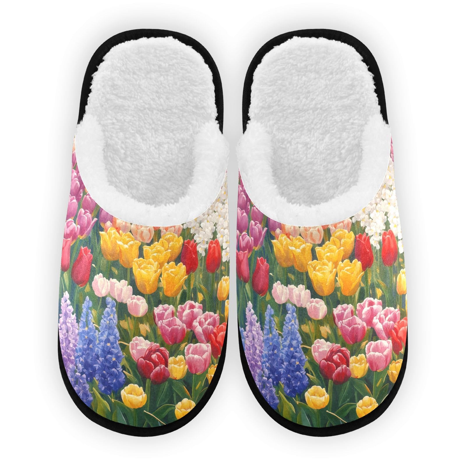 SPRIPORT Tulips Lavender Green Soft Fabric Spa Slippers for Women Men Washable Reusable Guest House Slippers with Non Slip Soles Indoor Slippers for Party Hotel Travel Indoor Bedroom M