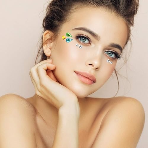 Miniatura 4 de Más de 1200 calcomanías autoadhesivas, 14 hojas de calcomanías de diamantes de imitación para manualidades, 8 formas brillantes para festivales de