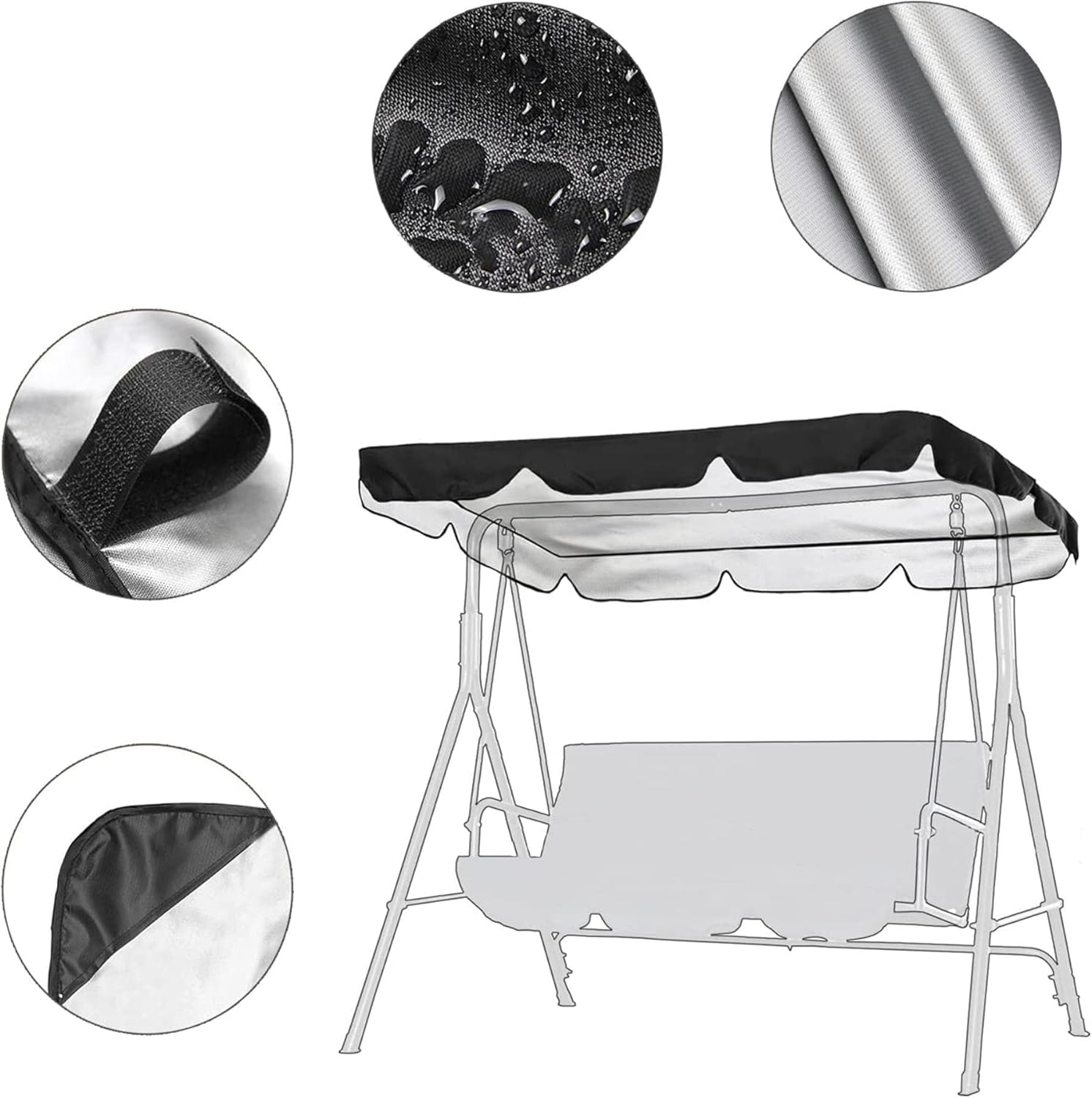 3 Seater Patio Swing Canopy Replacement Top Cover, Anti-UV Waterproof Swing Canopy Replacement Cover,Porch Swing Hammock Protector Furniture Cover
