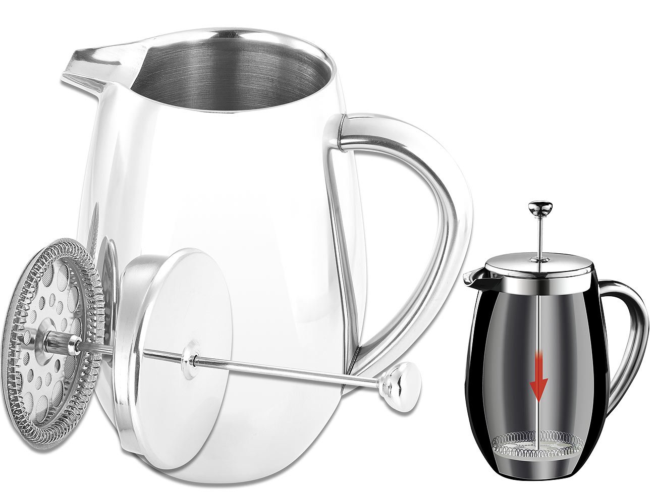 Rosenstein & Söhne Kaffeekanne: Thermo-Kaffeebereiter, French-Press, Edelstahl, doppelwandig, 1 Liter (Kaffeekanne Edelstahl doppelwandig, Kaffezubereiter, Espresso)
