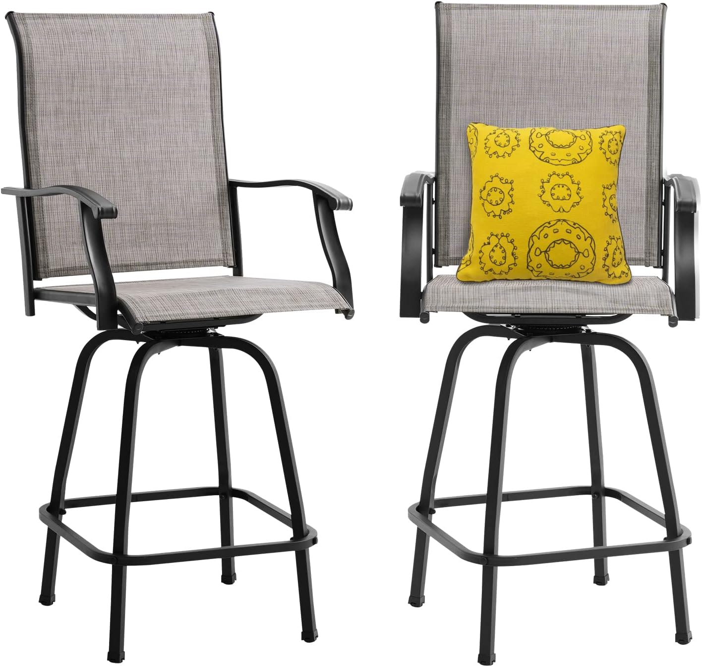 Outdoor Swivel Patio Bar Stools, Set of 2 All-Weather Bar Height Patio Chairs Furniture, Textilene Outside Bar Stools for Pool Lawn Garden Backyard (6 Piece Grey)