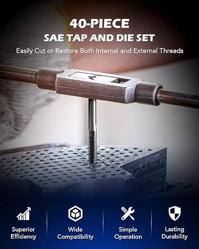 Vista 17 de Orion Motor Tech Juego de roscas y troqueles M3, M4, M5, M6, M7, M8, M10, M12 y Juego de troqueles Kits de reparación de roscas para roscar