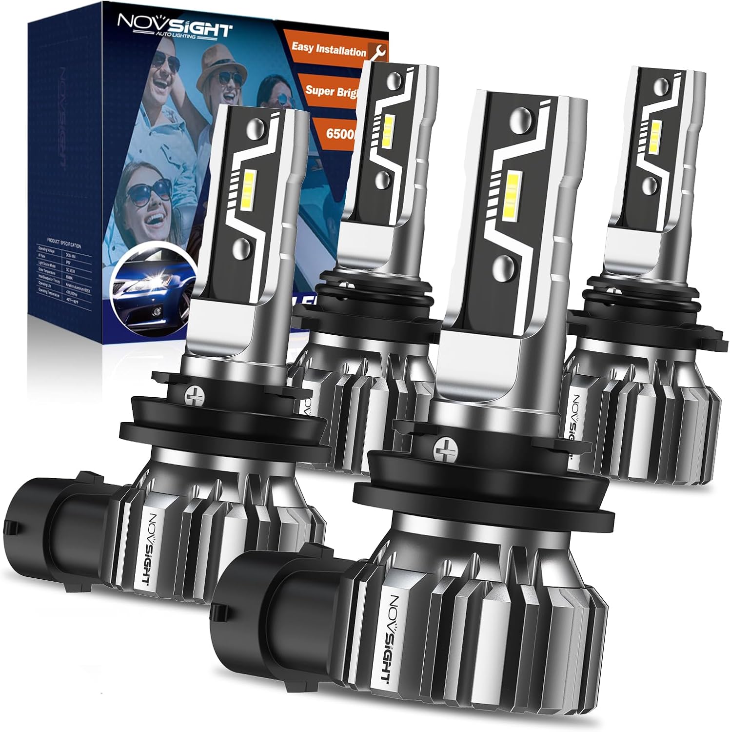 NOVSIGHT 9005 H11 Bulbs Combo 300% Brightness 9005/Hb3 H11/H8/H9 Bulbs Set Cool White Fog Light Bulbs Combo, Pack of 4