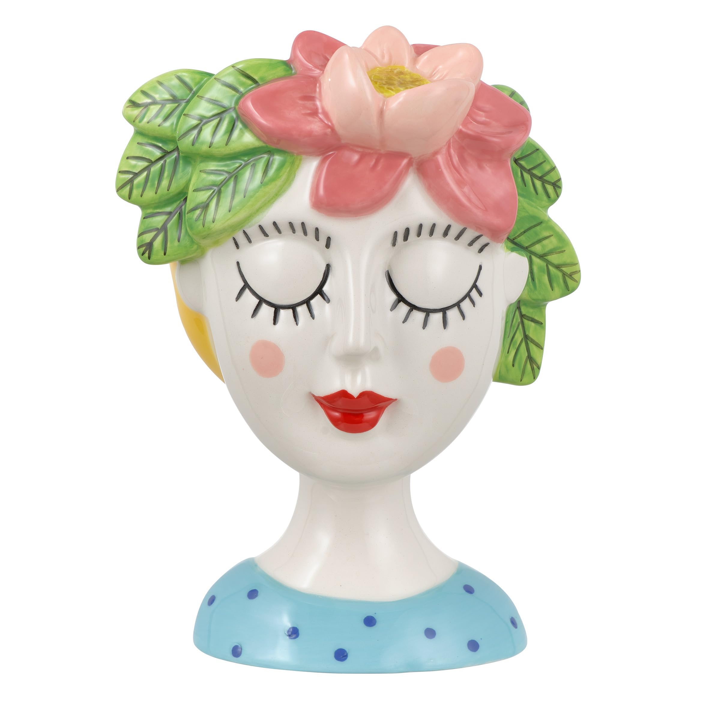 Baroni Home Ceramic Vase with Face, Hand Painted, Modern Ornament, Vase for Indoor or Outdoor Plants, Decorative Vase, 12.2x11.3x17.5cm (Magnolia, Large)