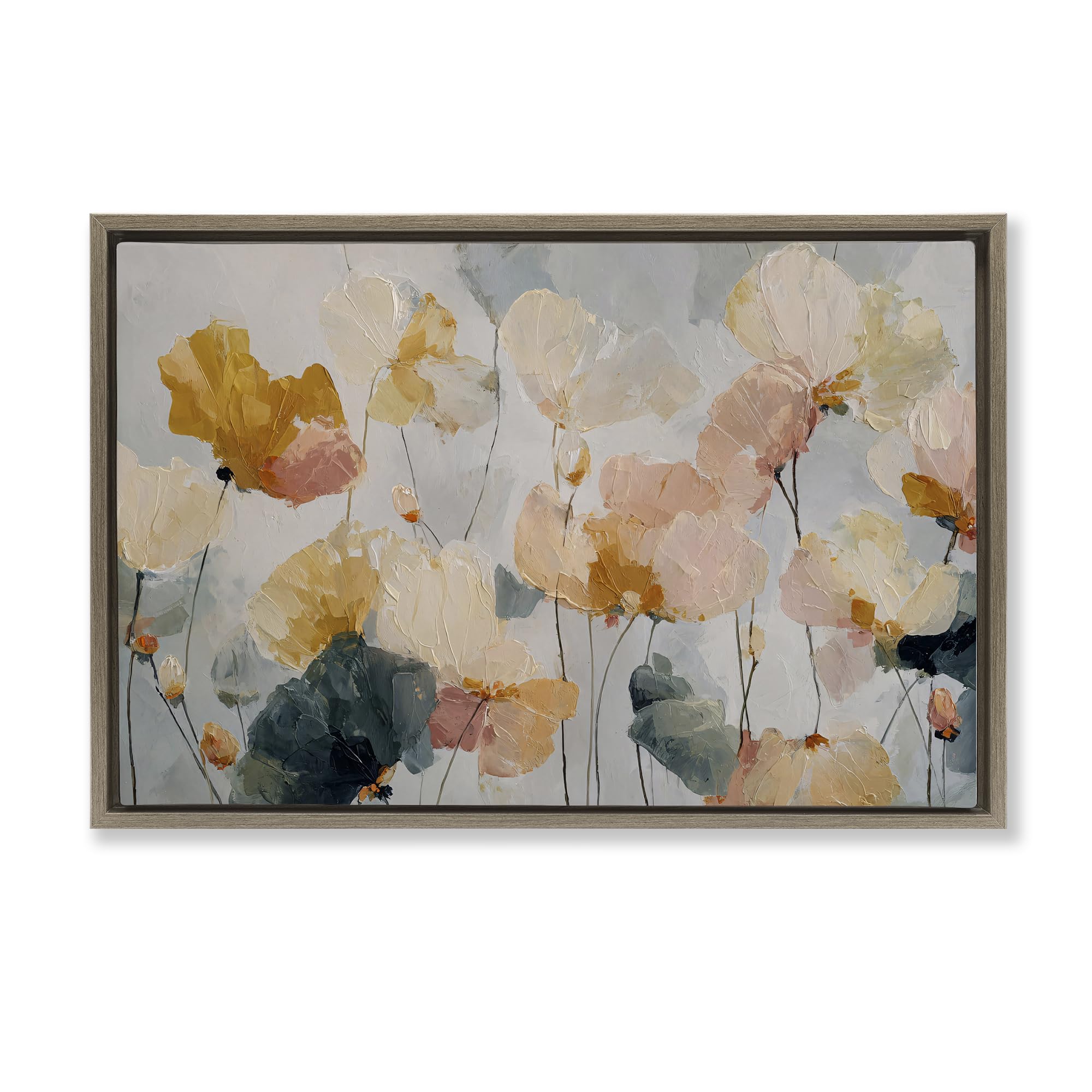 Stupell Industries Montalcino Elm (Textured) Abstract Brushed Petals Floral, 16 X 24 Inch Canvas In Floater Frame