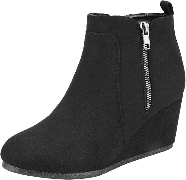 DREAM PAIRS Women's Suede Low Wedges Ankle Boots,Size 10,Black/Suede,DOUBLE
