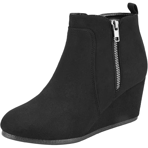 DREAM PAIRS Women's Suede Low Wedges Ankle Boots