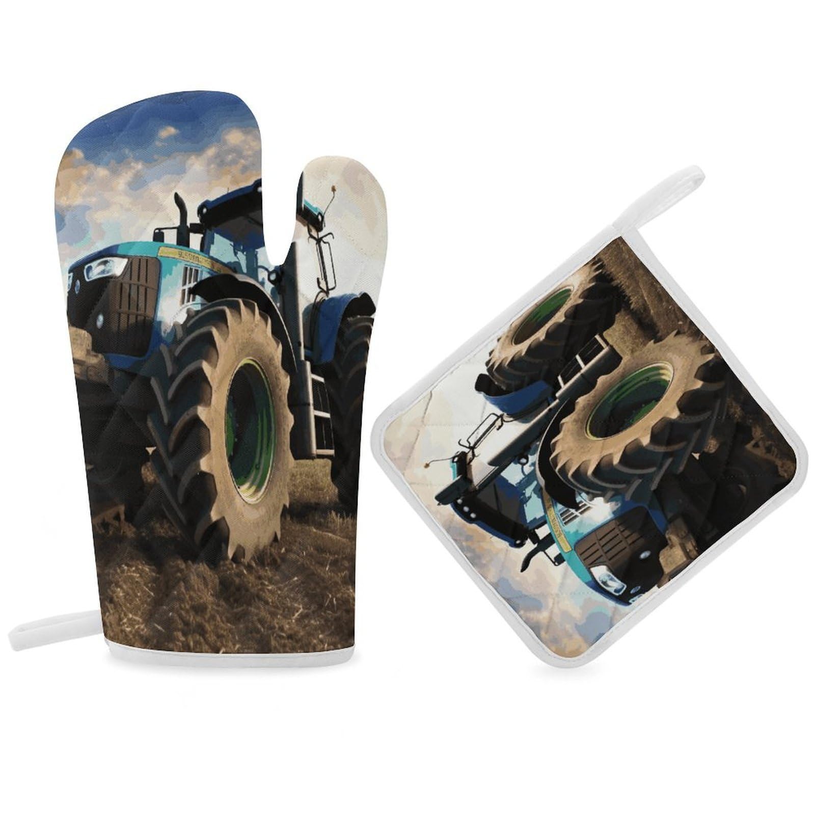 Fodpand Women's Style Farm Tractor Oven Mitts And Pot Holders Sets,Oven Gloves For Kitchen Oven Mitts And Potholders For Baking Cooking Grilling Apartment Essentials
