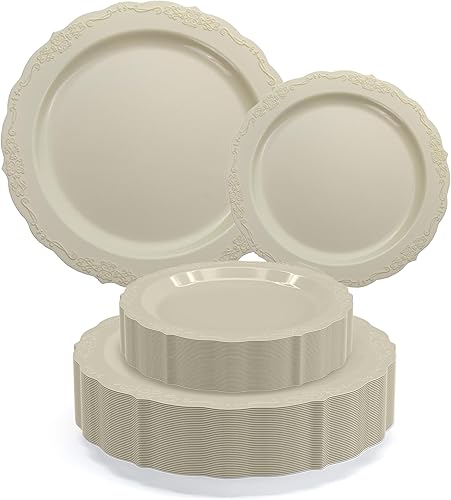 Exquisite Platos de plástico victorianos, 80 platos desechables de plástico para fiestas para 40 invitados, platos de postre de 40 x 7.5 pulgadas y