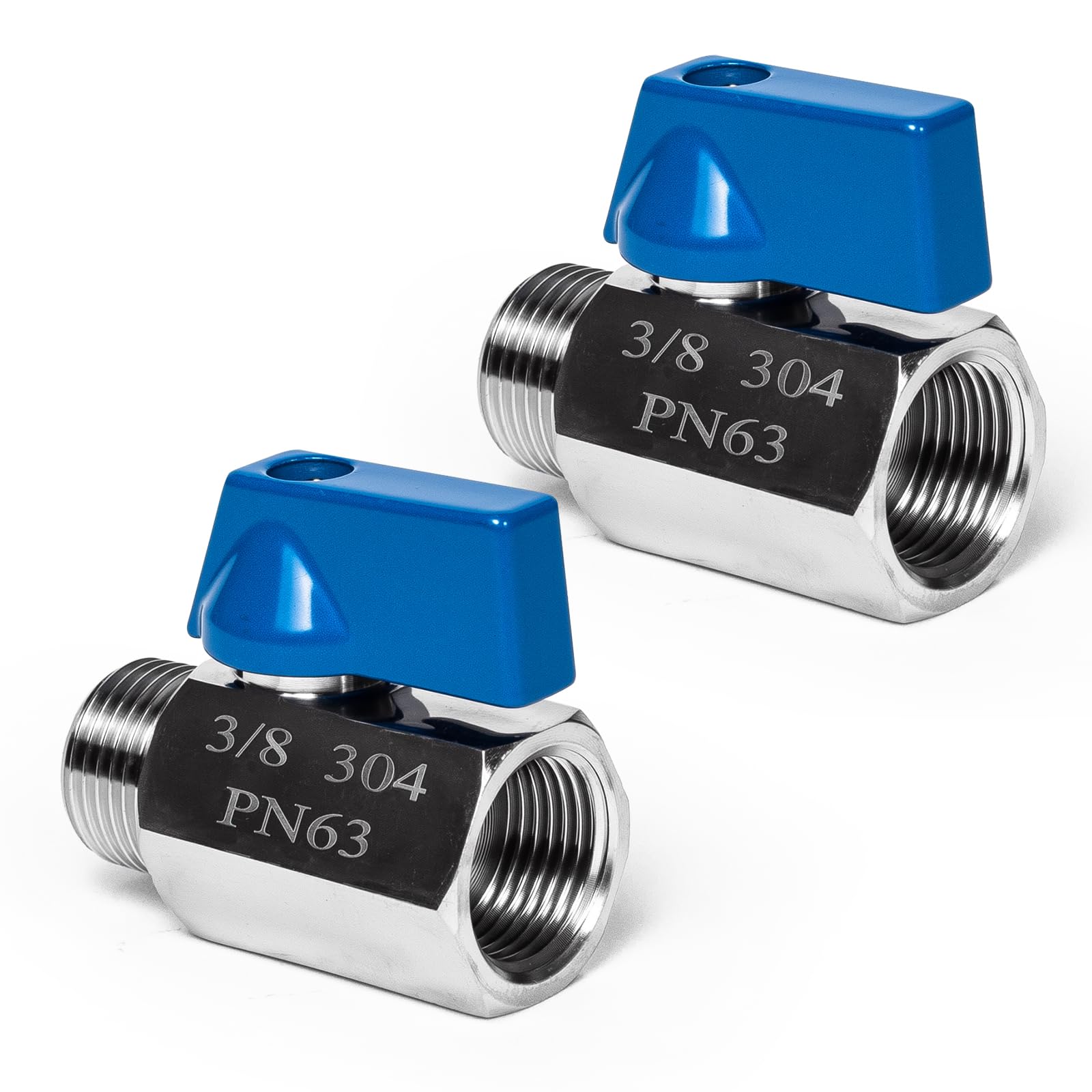 Photo 1 of 2 Pack 3/8" Mini Ball Valve, 304 Stainless Steel Valve NPT Female x Male Thread Shut-Off Valves for Small Compact Space (2, 3/8 Inch)