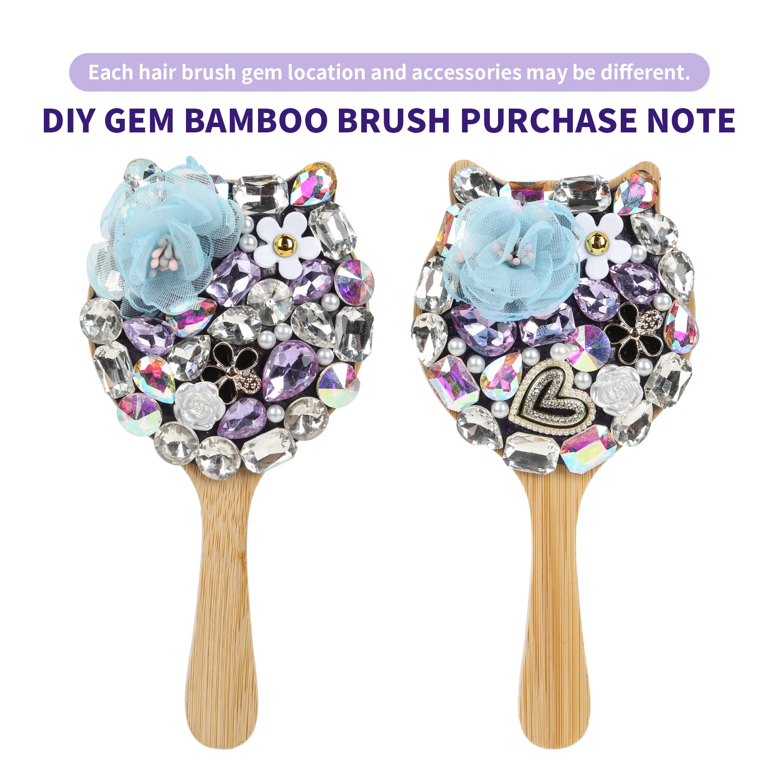 KISSKIKO Bamboo Hair Brush Set for Women | Crystal Zircon Inlay Massage Scalp Unique Eco Large | Small Hairbrush - Gentle Stylish Suitable All Hair Types and Occasions